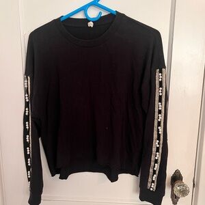 Black Long Sleeve Sweatshirt with Beaded Sleeves